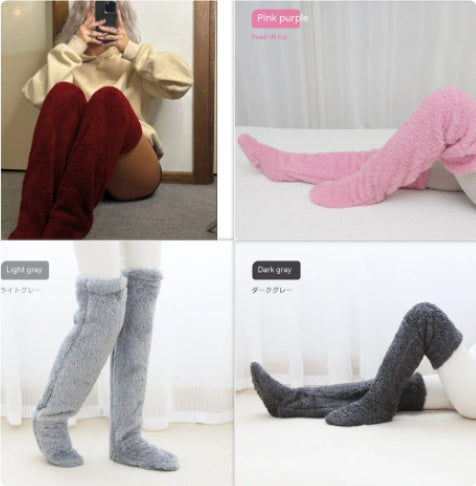 Over-Knee Fuzzy Warm Socks – Winter Long Home Stockings for Cold-Proof Comfort & Sleep