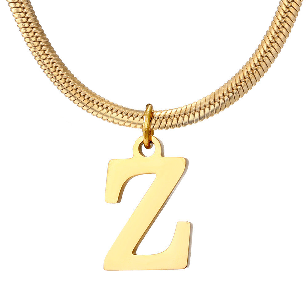 Minimalist A–Z Letter Necklace – Stainless Steel Gold Snake Chain Pendant Jewelry for Women & Birthday Gifts