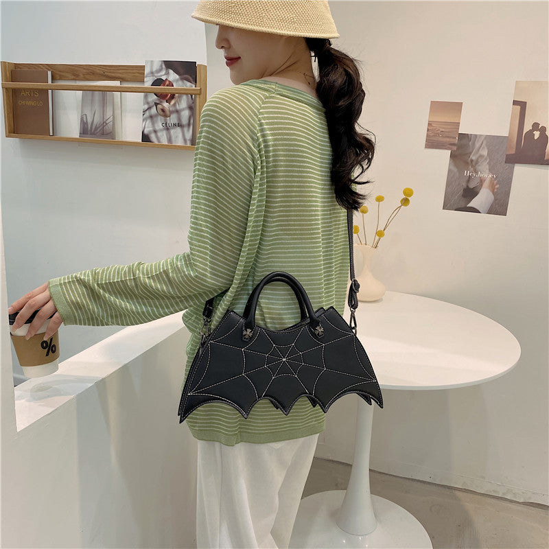 Halloween Spider Web Shoulder Bag – Batgirl Style PU Crossbody Handbag for Parties & Creative Gifts