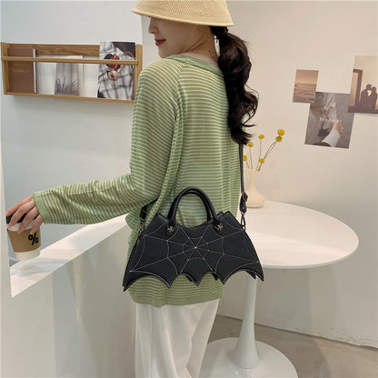 Halloween Spider Web Shoulder Bag – Batgirl Style PU Crossbody Handbag for Parties & Creative Gifts