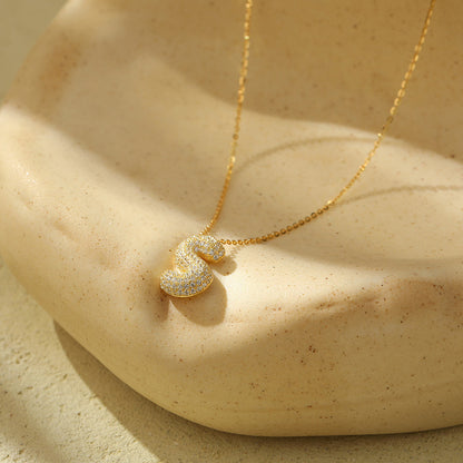 Bubble Letter Initial Pendant Necklace – Stainless Steel Zircon Jewelry for Women, 26 Letters Available