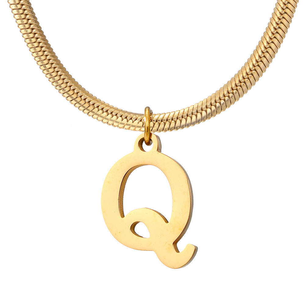 Minimalist A–Z Letter Necklace – Stainless Steel Gold Snake Chain Pendant Jewelry for Women & Birthday Gifts