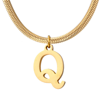 Minimalist A–Z Letter Necklace – Stainless Steel Gold Snake Chain Pendant Jewelry for Women & Birthday Gifts