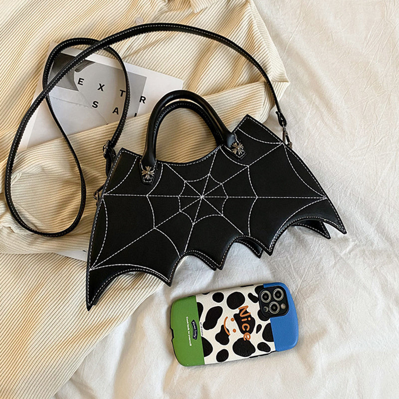 Halloween Spider Web Shoulder Bag – Batgirl Style PU Crossbody Handbag for Parties & Creative Gifts