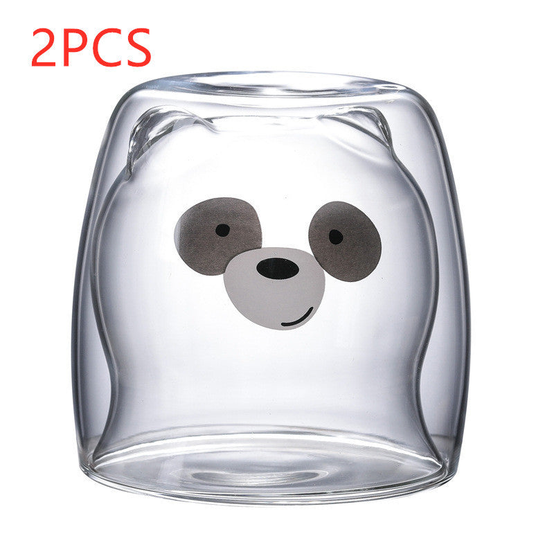 3D Double-Layer Panda Glass Cup – Creative Skull-Shaped Wine & Coffee Mug for Home & Gifts
