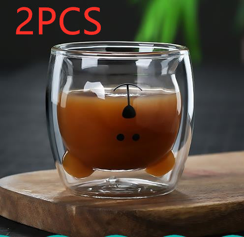 3D Double-Layer Panda Glass Cup – Creative Skull-Shaped Wine & Coffee Mug for Home & Gifts