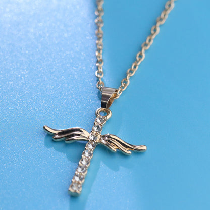 Angel Wings Cross Necklace – Stainless Steel Pendant Jewelry for Women, Faith-Inspired Gift