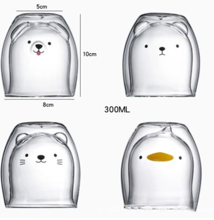 3D Double-Layer Panda Glass Cup – Creative Skull-Shaped Wine & Coffee Mug for Home & Gifts