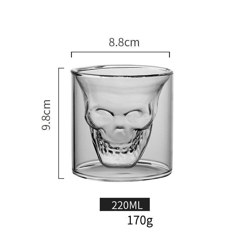 Double-Layer Skull Whiskey Glass – Creative Transparent Cup for Home Bar, Wine & Cocktail Lovers