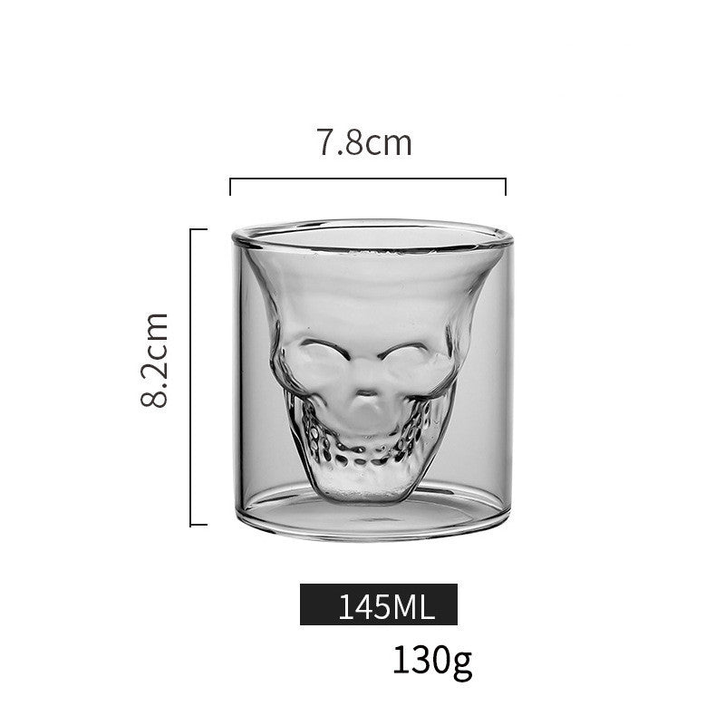 Double-Layer Skull Whiskey Glass – Creative Transparent Cup for Home Bar, Wine & Cocktail Lovers