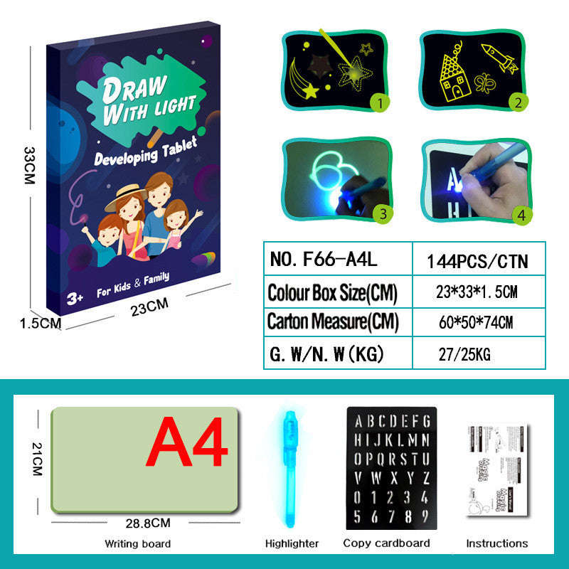 3D Magic Drawing Pad – Educational LED Sketch Board Toy with 8 Light Effects for Kids
