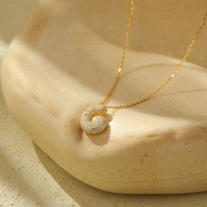 Bubble Letter Initial Pendant Necklace – Stainless Steel Zircon Jewelry for Women, 26 Letters Available