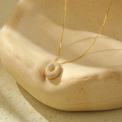 Bubble Letter Initial Pendant Necklace – Stainless Steel Zircon Jewelry for Women, 26 Letters Available