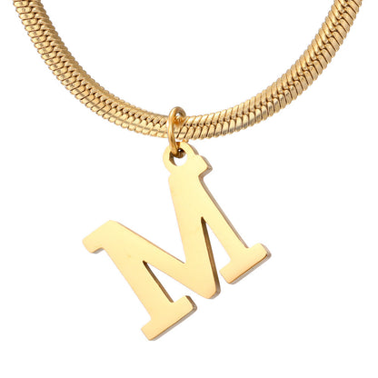 Minimalist A–Z Letter Necklace – Stainless Steel Gold Snake Chain Pendant Jewelry for Women & Birthday Gifts