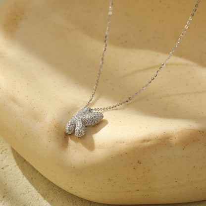 Bubble Letter Initial Pendant Necklace – Stainless Steel Zircon Jewelry for Women, 26 Letters Available