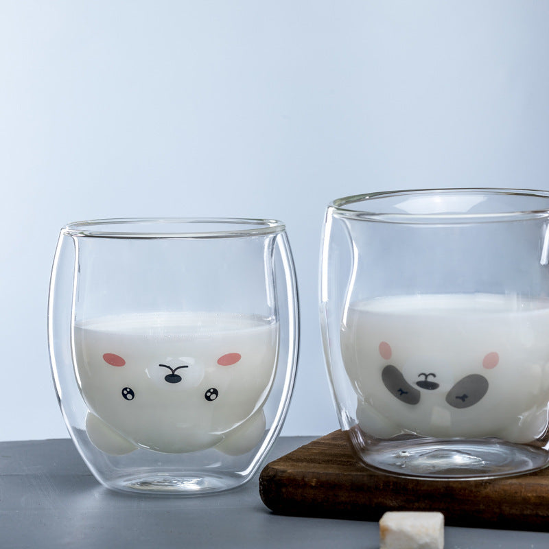 3D Double-Layer Panda Glass Cup – Creative Skull-Shaped Wine & Coffee Mug for Home & Gifts