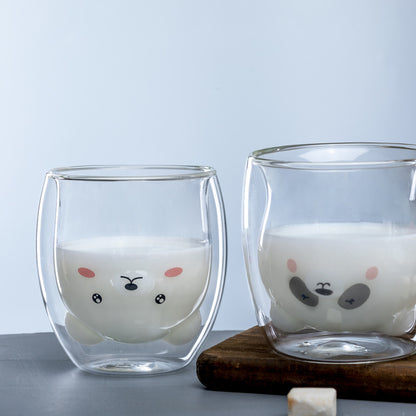 3D Double-Layer Panda Glass Cup – Creative Skull-Shaped Wine & Coffee Mug for Home & Gifts