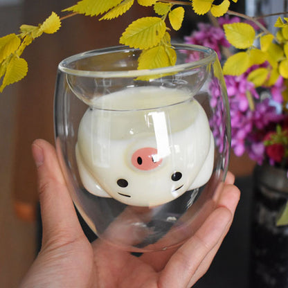 3D Double-Layer Panda Glass Cup – Creative Skull-Shaped Wine & Coffee Mug for Home & Gifts