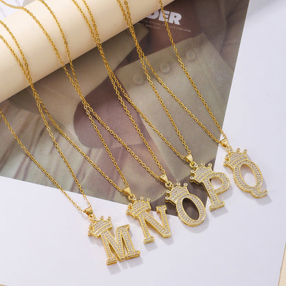 Gold Crown Letter Pendant Necklace – Elegant Diamond Initial Jewelry for Women, Gifts & Parties