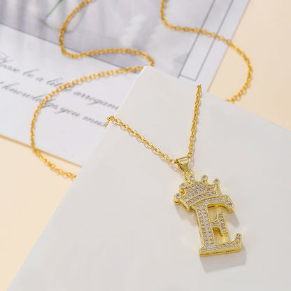 Gold Crown Letter Pendant Necklace – Elegant Diamond Initial Jewelry for Women, Gifts & Parties