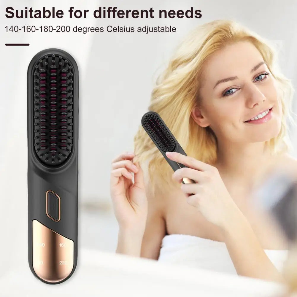 Cordless Hair Straightener Brush – Wet & Dry Fast Heating Flat Iron with Negative Ions for Smooth or Curly Hair