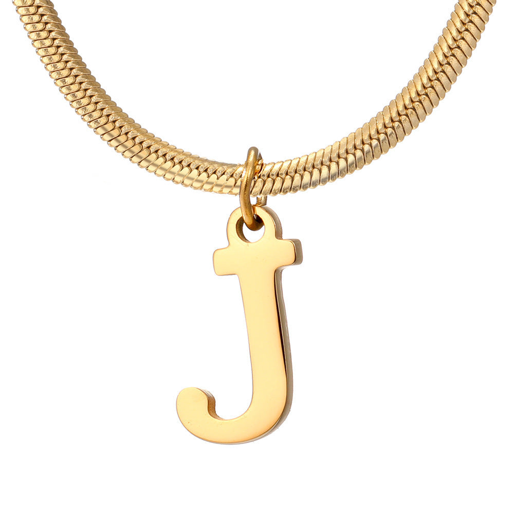 Minimalist A–Z Letter Necklace – Stainless Steel Gold Snake Chain Pendant Jewelry for Women & Birthday Gifts