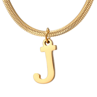 Minimalist A–Z Letter Necklace – Stainless Steel Gold Snake Chain Pendant Jewelry for Women & Birthday Gifts
