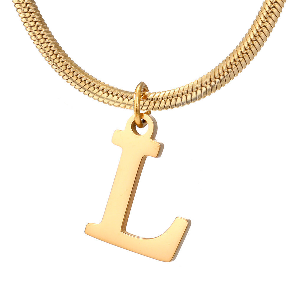 Minimalist A–Z Letter Necklace – Stainless Steel Gold Snake Chain Pendant Jewelry for Women & Birthday Gifts