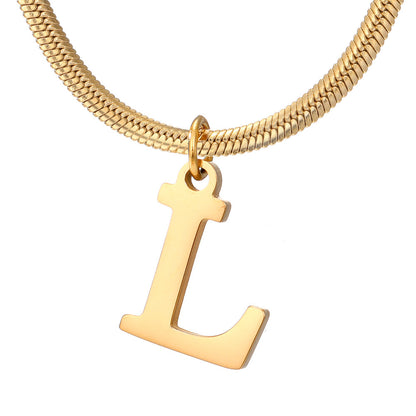 Minimalist A–Z Letter Necklace – Stainless Steel Gold Snake Chain Pendant Jewelry for Women & Birthday Gifts