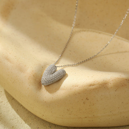 Bubble Letter Initial Pendant Necklace – Stainless Steel Zircon Jewelry for Women, 26 Letters Available