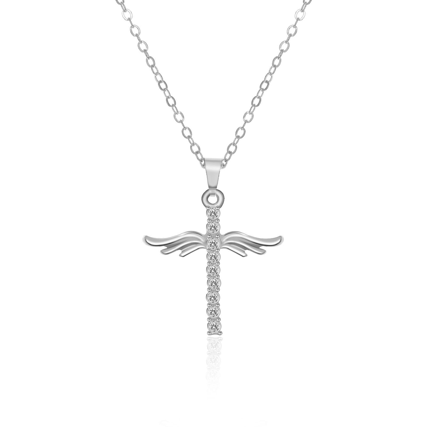 Angel Wings Cross Necklace – Stainless Steel Pendant Jewelry for Women, Faith-Inspired Gift