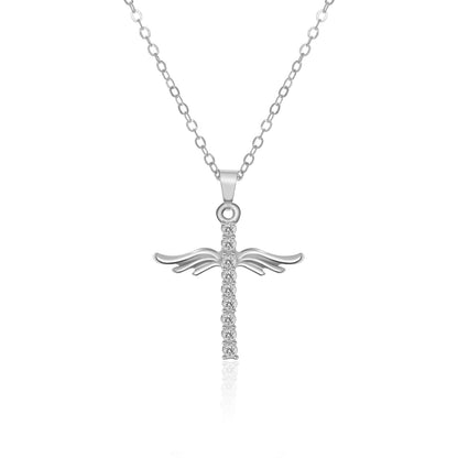 Angel Wings Cross Necklace – Stainless Steel Pendant Jewelry for Women, Faith-Inspired Gift