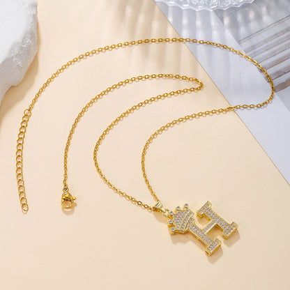 Gold Crown Letter Pendant Necklace – Elegant Diamond Initial Jewelry for Women, Gifts & Parties