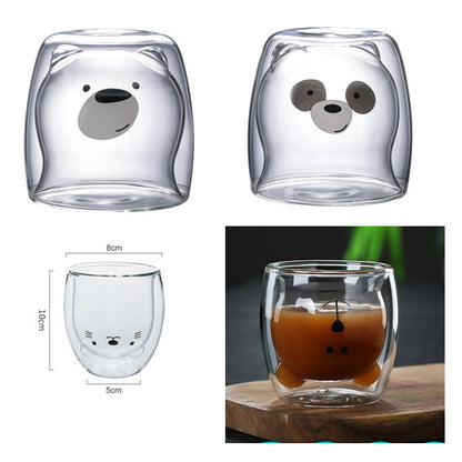 3D Double-Layer Panda Glass Cup – Creative Skull-Shaped Wine & Coffee Mug for Home & Gifts
