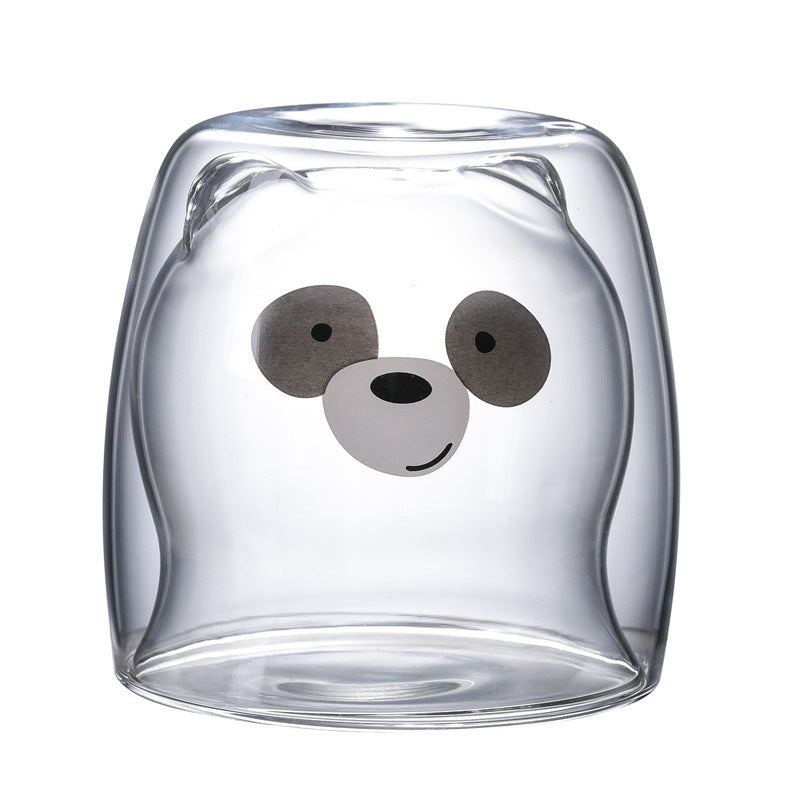 3D Double-Layer Panda Glass Cup – Creative Skull-Shaped Wine & Coffee Mug for Home & Gifts
