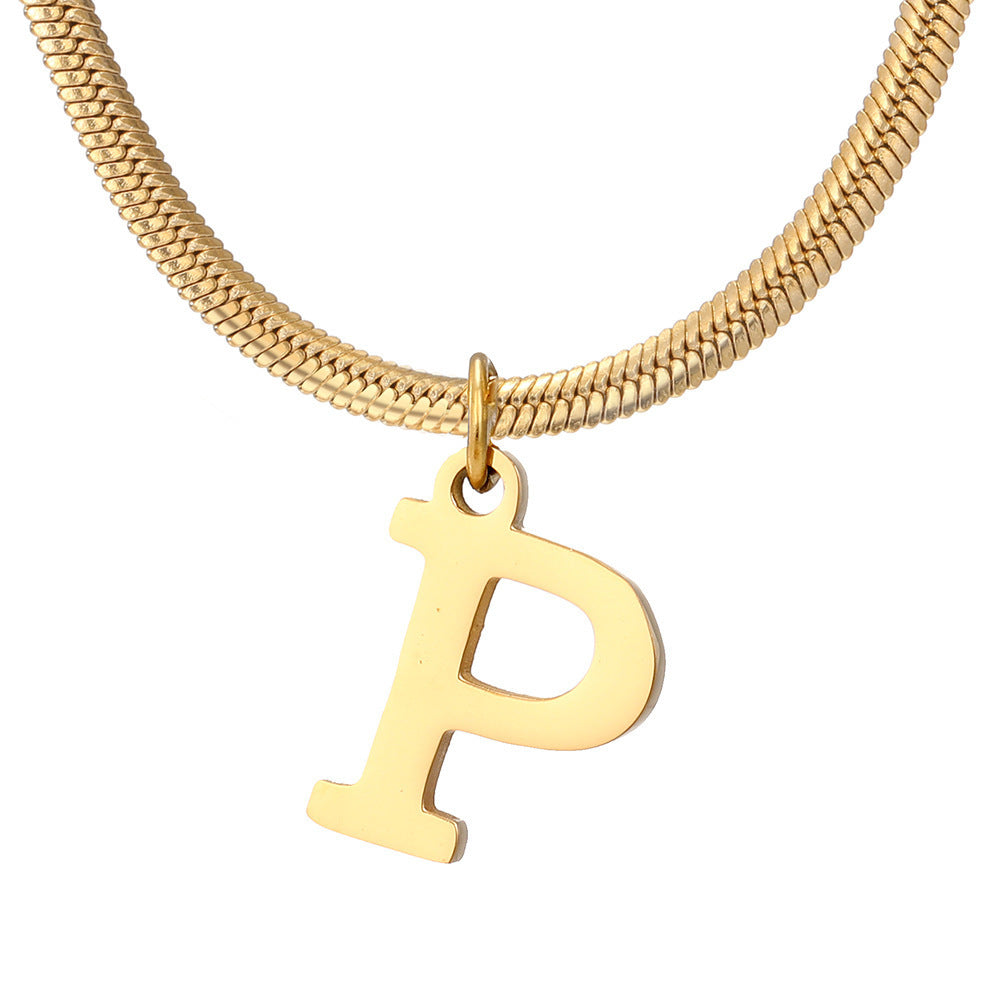 Minimalist A–Z Letter Necklace – Stainless Steel Gold Snake Chain Pendant Jewelry for Women & Birthday Gifts
