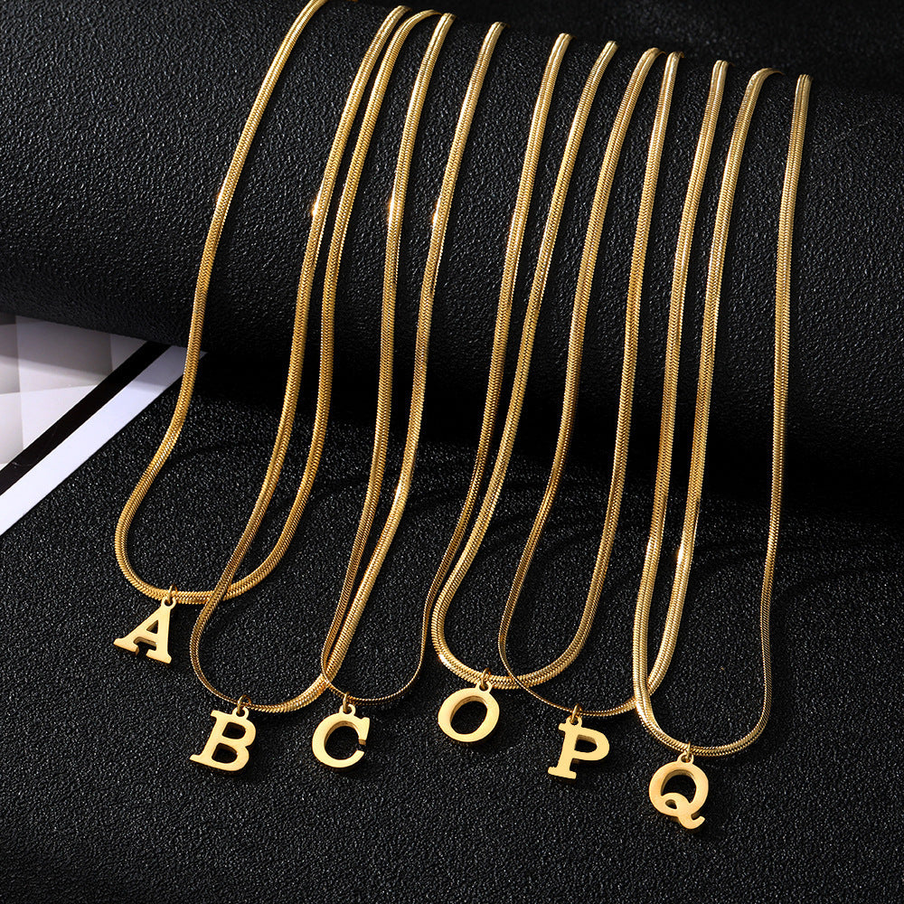 Minimalist A–Z Letter Necklace – Stainless Steel Gold Snake Chain Pendant Jewelry for Women & Birthday Gifts