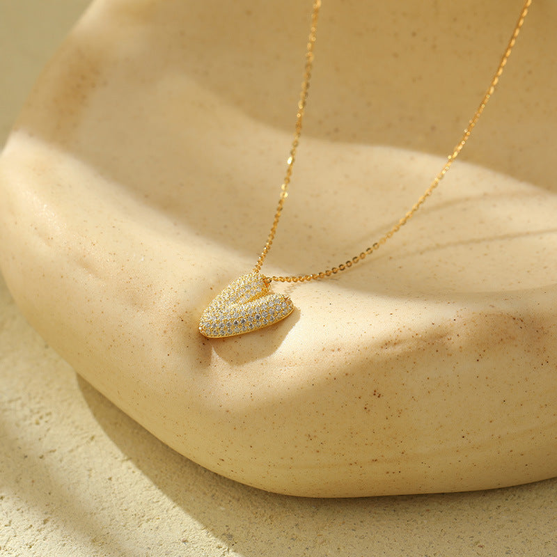 Bubble Letter Initial Pendant Necklace – Stainless Steel Zircon Jewelry for Women, 26 Letters Available