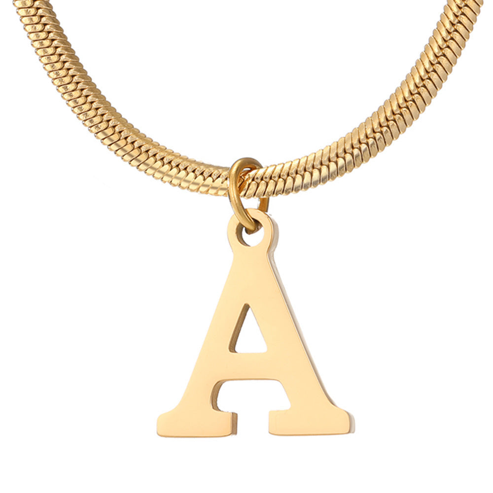 Minimalist A–Z Letter Necklace – Stainless Steel Gold Snake Chain Pendant Jewelry for Women & Birthday Gifts