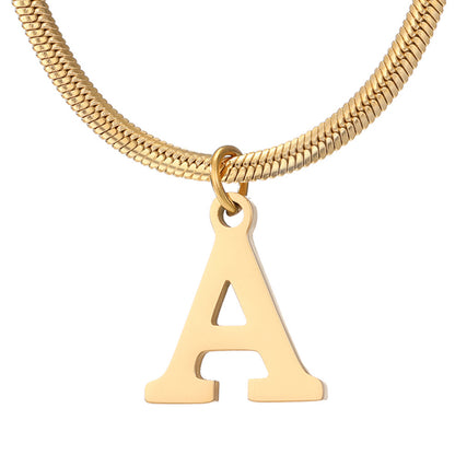 Minimalist A–Z Letter Necklace – Stainless Steel Gold Snake Chain Pendant Jewelry for Women & Birthday Gifts