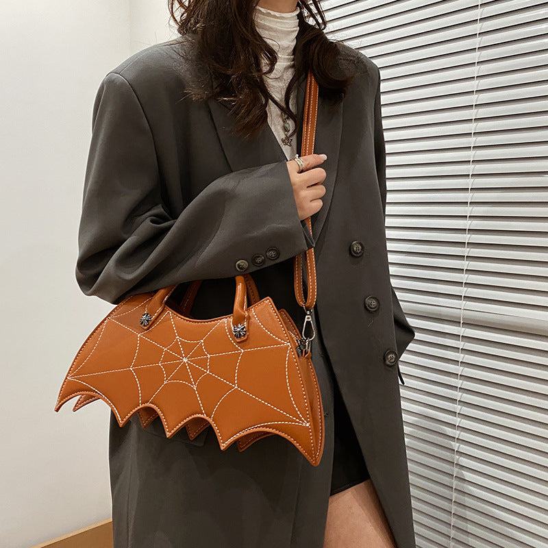 Halloween Spider Web Shoulder Bag – Batgirl Style PU Crossbody Handbag for Parties & Creative Gifts