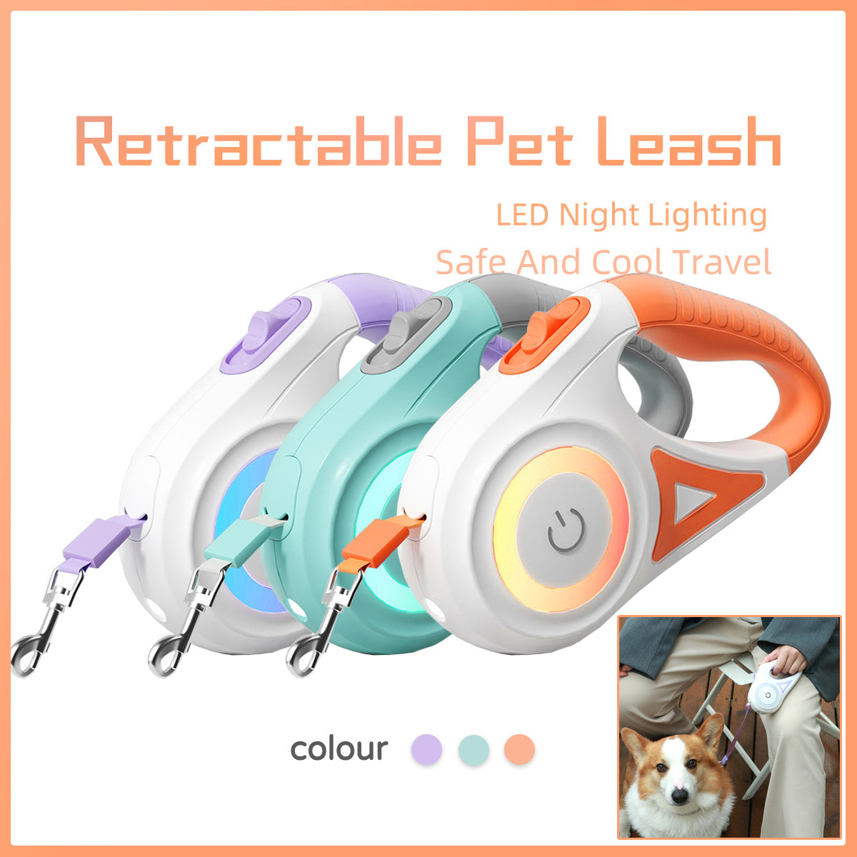 Retractable Dog Leash with Collar & Spotlight – Automatic Pet Traction Rope for Small and Medium Dogs