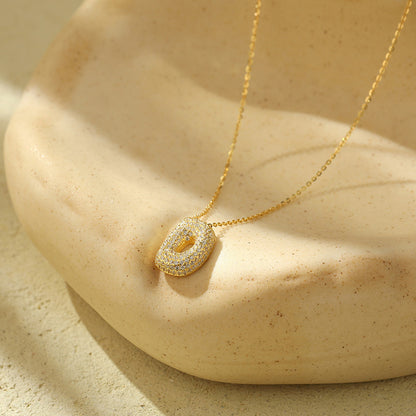 Bubble Letter Initial Pendant Necklace – Stainless Steel Zircon Jewelry for Women, 26 Letters Available