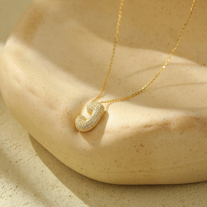 Bubble Letter Initial Pendant Necklace – Stainless Steel Zircon Jewelry for Women, 26 Letters Available