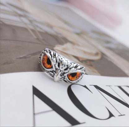 Vintage Owl Eye Ring – Retro Silver Animal Jewelry for Women, Fashion Statement Gift