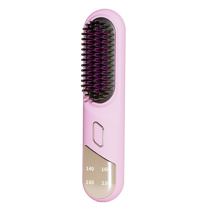Cordless Hair Straightener Brush – Wet & Dry Fast Heating Flat Iron with Negative Ions for Smooth or Curly Hair