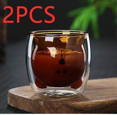3D Double-Layer Panda Glass Cup – Creative Skull-Shaped Wine & Coffee Mug for Home & Gifts