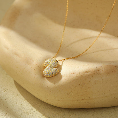 Bubble Letter Initial Pendant Necklace – Stainless Steel Zircon Jewelry for Women, 26 Letters Available