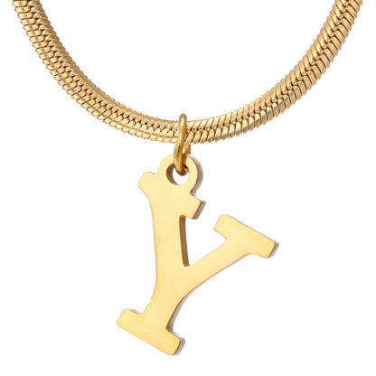 Minimalist A–Z Letter Necklace – Stainless Steel Gold Snake Chain Pendant Jewelry for Women & Birthday Gifts