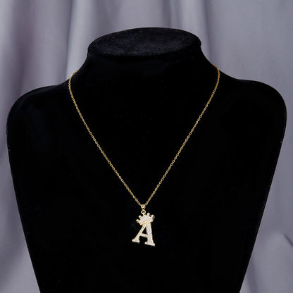 Gold Crown Letter Pendant Necklace – Elegant Diamond Initial Jewelry for Women, Gifts & Parties
